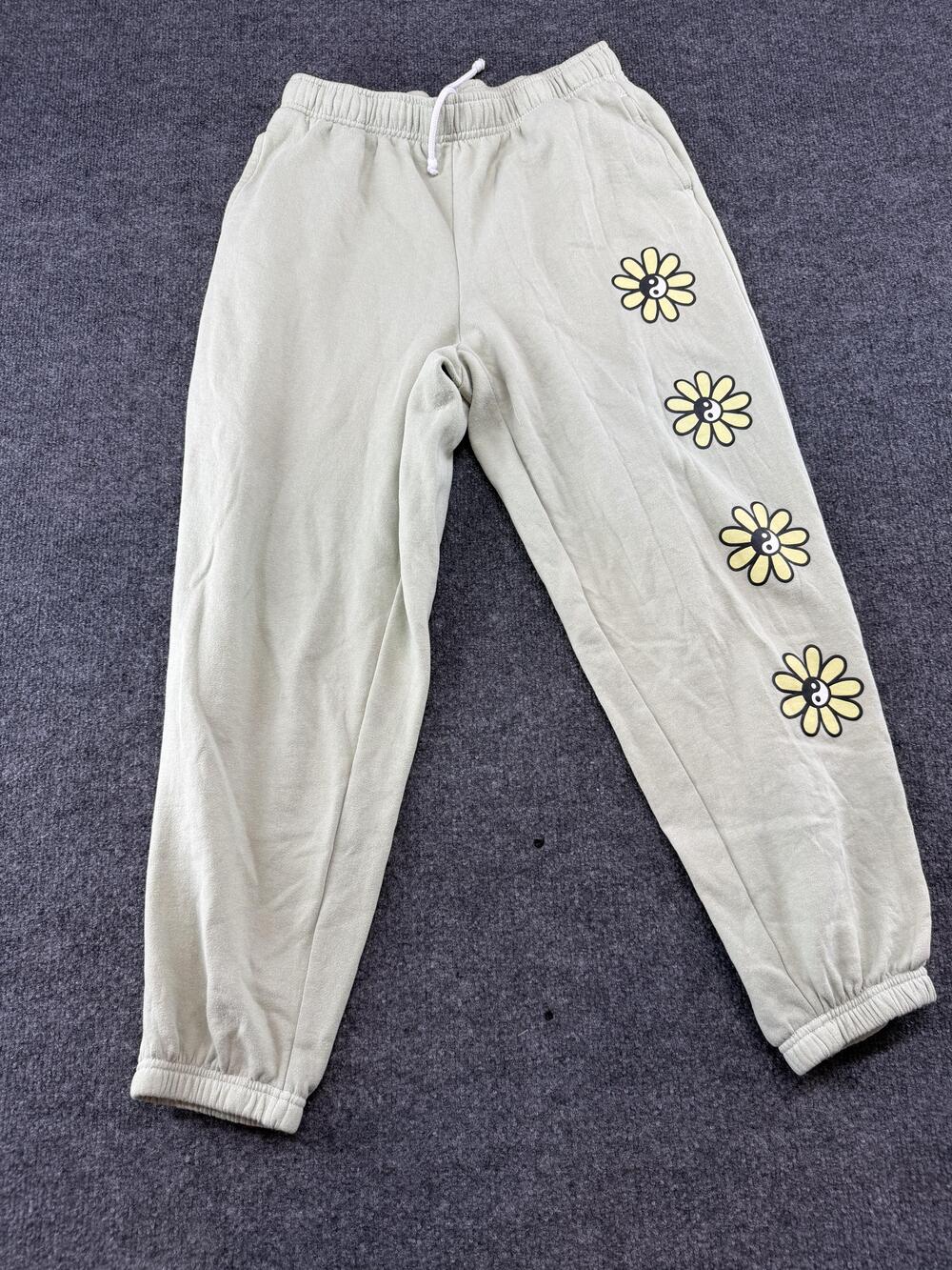PacSun Pants Womens Medium Green Floral Fleece Jogger Elastic Waist Pockets